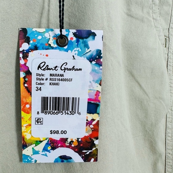 NEW! ROBERT GRAHAM MENS MARANA Shorts Khaki Size 34 NWT Chino Casual Summer - Picture 9 of 13